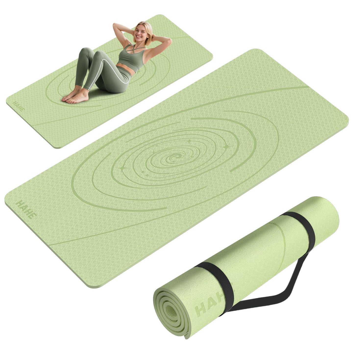Large Yoga Mat Thick, 76"x32"x0.31"Wide POE Exercise Mat with Non-Slip Surface & Carry Strap, Anti-Tear Workout Mat for Yoga, Pilates, Fitness (Light Green)