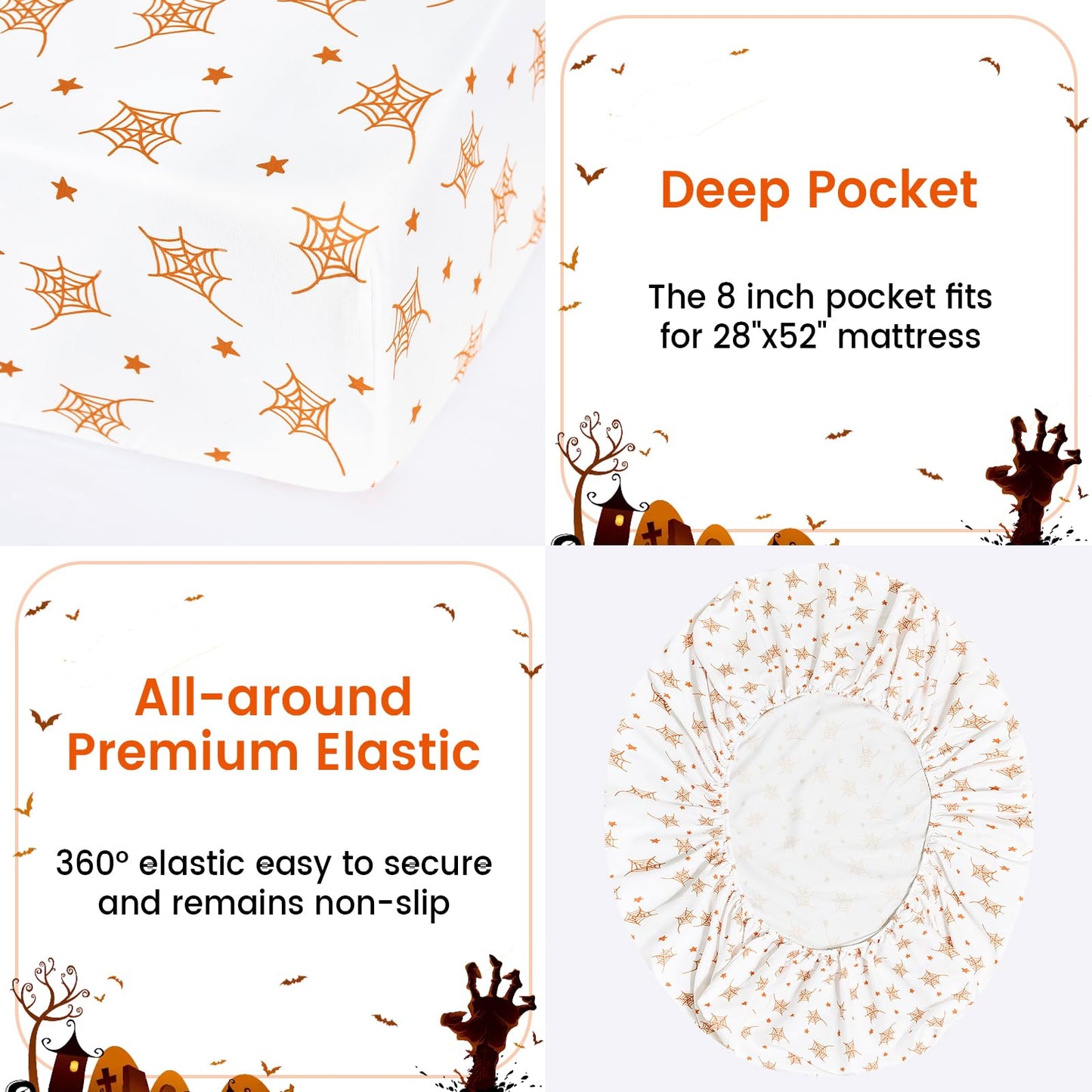 PHF 4 Piece Toddler Bedding Set, Ultra Soft Toddler Comforter Sets Include Comforter, Fitted Sheet, Flat Top Sheet and Pillowcase for Girls, Halloween Bed in A Bag for Baby Bedroom, Pumpkin