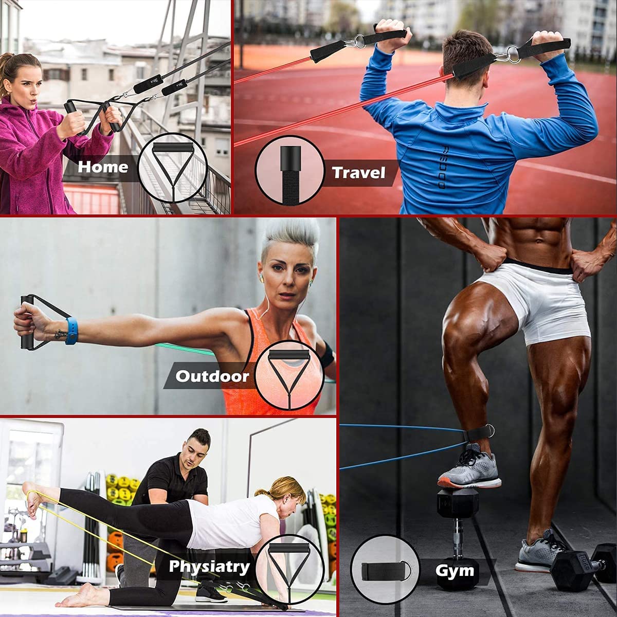 VEICK Resistance Bands Widerstandsbänder Set 5 Fitnessbänder Expander Tube Rubber Bands, Fitnessband mit Tragtasche, Pilates Krafttraining Physiotherapie