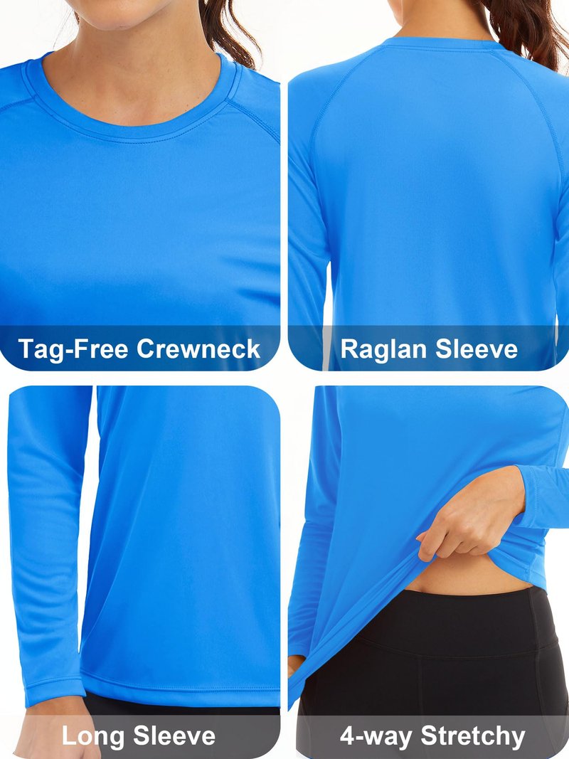 MAGCOMSEN Women's Quick Dry Running Shirts - Sun Protection Rashguard Long Sleeves Summer Tops Azure