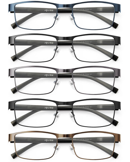 JOLISU 5PCS Reading Glasses Men - Blue Light Blocking Computer Metal Thin Frame Readers For Mens/Women（3.00）