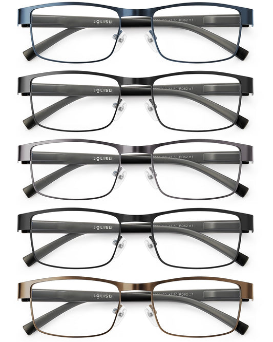 JOLISU 5PCS Reading Glasses Men - Blue Light Blocking Computer Metal Thin Frame Readers For Mens/Women（3.00）