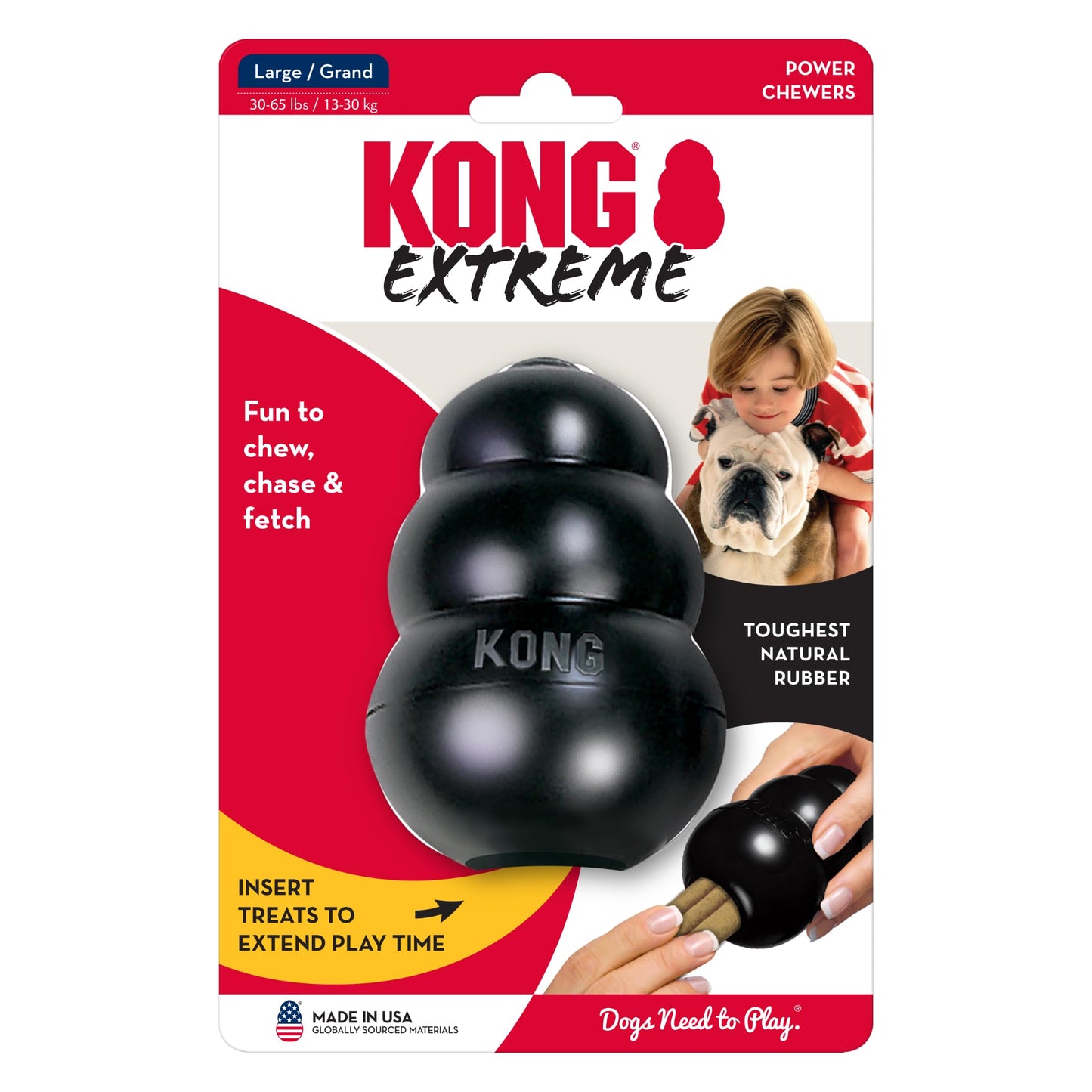 KONG Extreme Dog Toy - Fetch & Chew Toy For Power Chewers - Treat Dispenser - Durable Natural Rubber Material - For Large Dogs