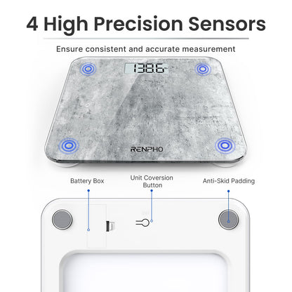 RENPHO Digital Bathroom Scales for Body Weight, Weighing Scale with High Precision Sensors Accurate, Bathroom Scales Weight Machine for People, LED Display, Step-On (ST/LB/KG), Concrete, Core 1S