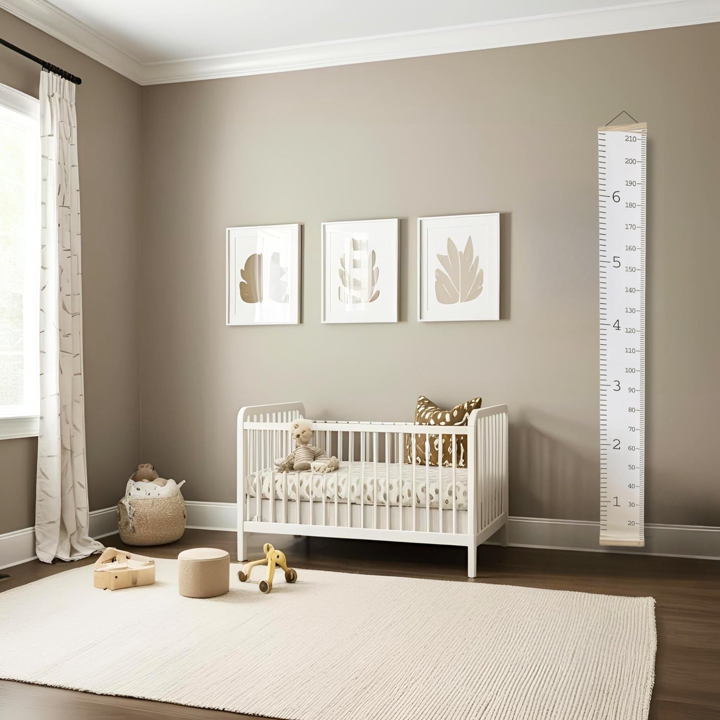 Growth Chart for Wall | Kids Height Chart Canvas Ruler with Wooden Storage Box | Waterproof Measuring Chart | Nursery Decor & Baby Shower Gift