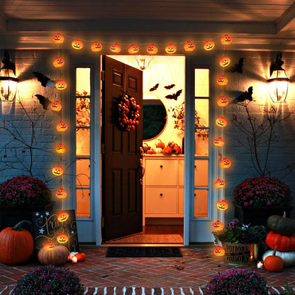 Runleo Halloween Decorations Pumpkin String Lights - 20 LED 10 FT 3D Cute Waterproof Orange Jack-O-Lantern Battery Operated Lights, 2 Modes Steady/Flickering Light for Indoor Outdoor Party Decor