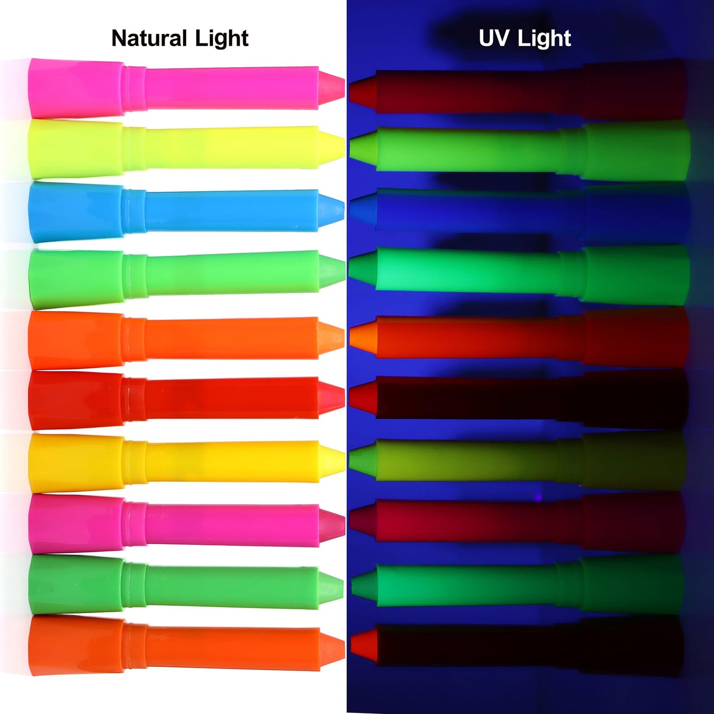 ONMAY UV Neon Face & Body Paint Stick -10 Glow-in-the-Dark Colors for Halloween, Parties, Raves-Safe Non-Toxic UV Reactive Makeup for Skin, Cosplay & Festivals