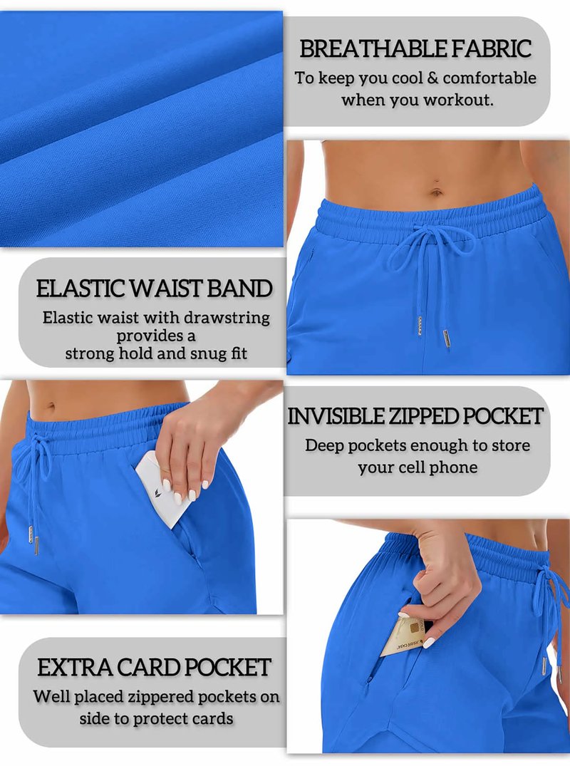 Mancreda Women's Running Shorts with Liner 3 Zipper Pockets Elastic Workout Athletic Gym Yoga Shorts(RB,S)