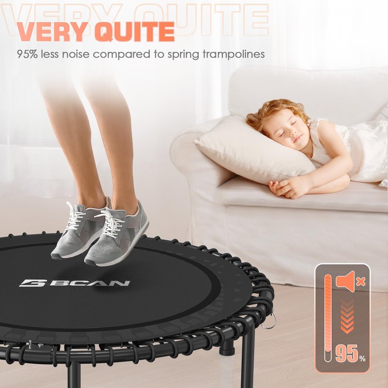 BCAN 450/550LBS Rebounder Trampoline for Adults, 40"/48" Foldable Mini Trampoline with Durable Bungees, Quiet & Stable Exercise Rebounder Trampoline for Indoor/Garden Workout- 40IN-Black