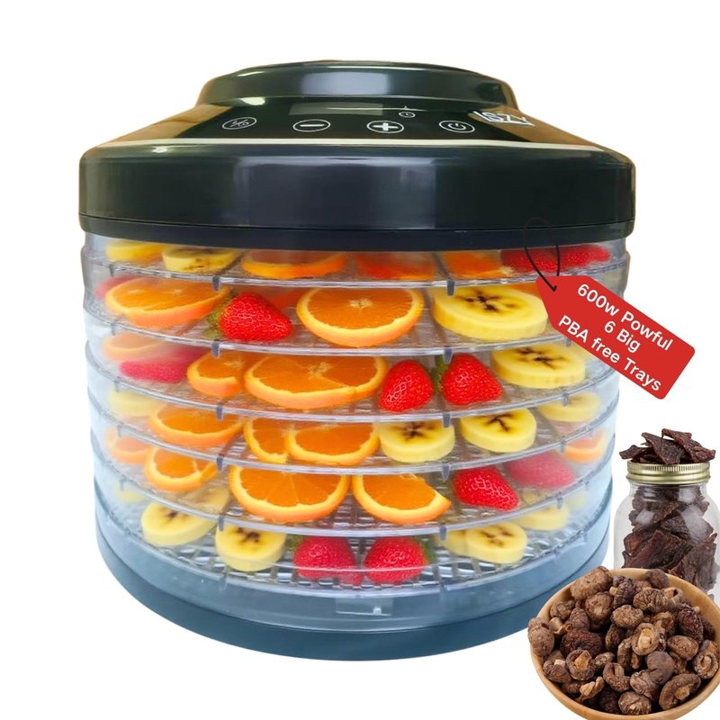 LSZY Food Dehydrator Machine for Mushroom,6 Trays Jerky Dehydrator Machine with 24H Timer, 600W 158°F Food Dryer Dehydrator for Meat, Herbs, Meat, Fruit,Dog Treats (Black)