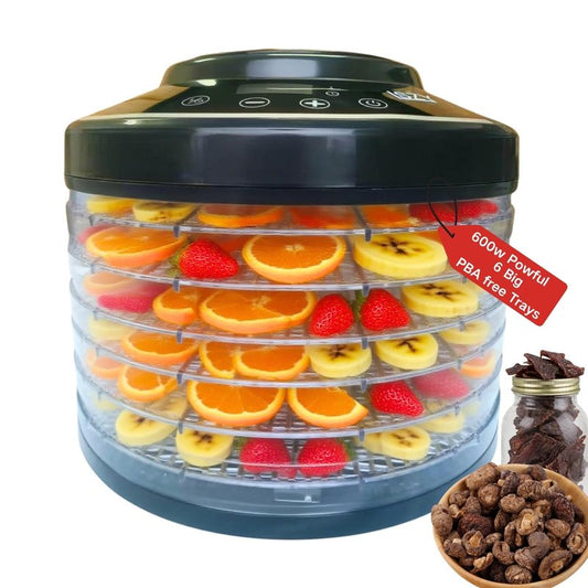LSZY Food Dehydrator Machine for Mushroom,6 Trays Jerky Dehydrator Machine with 24H Timer, 600W 158°F Food Dryer Dehydrator for Meat, Herbs, Meat, Fruit,Dog Treats (Black)
