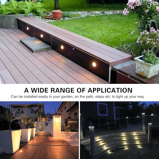 Led Deck Lights Outdoor Waterproof Low Voltage Stainless Steel 1W Outdoor Yard Garden Decoration Lamps Landscape Pathway Patio Step Stairs LED In-ground Lights Black Border(20pcs, Warm White)