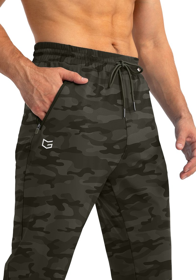 G Gradual Men's Sweatpants with Zipper Pockets Tapered Joggers for Men Athletic Pants for Workout, Jogging, Running (Green Camo, 3X-Large)