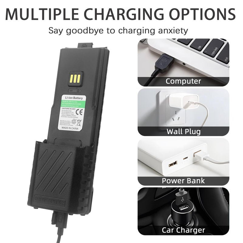 BaoFeng UV-5RM Battery,6800mAh High Capacity 5RM Extended Rechargeable Battery USB-C Charging 7.4V UV-5RM UV-5RH PRO GM-5RH UV-5G Plus GMRS 5RM Series Two-Way Radio (2 Pack+USB-c Charging Cable)