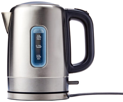 Amazon Basics Electric Stainless Steel Kettle for Tea and Coffee, BPA-Free, Fast Boiling, Auto Shut-Off, 1.1 Quarts, 1500W, Black and Silver