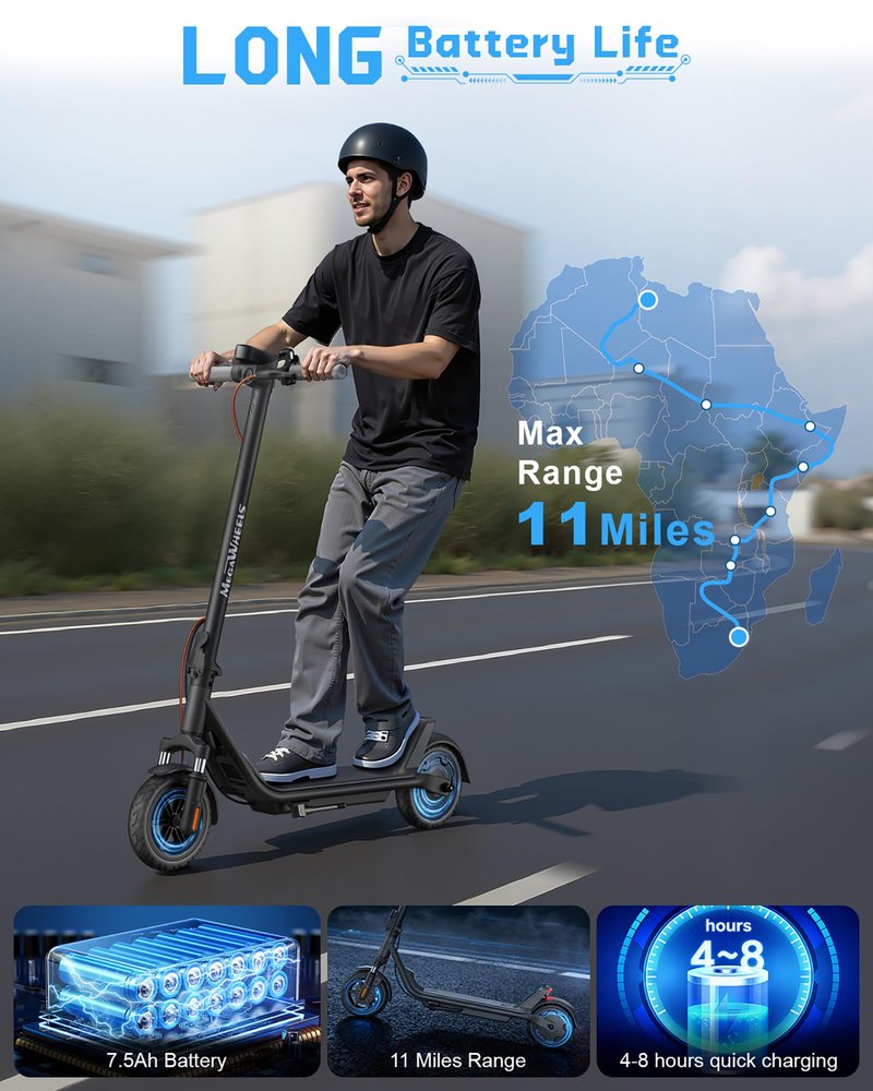 Electric Scooter, 300W Scooter with Suspension,15.5MPH,11miles Range,7500mah Battery,Comfortable Riding, Widened Deck
