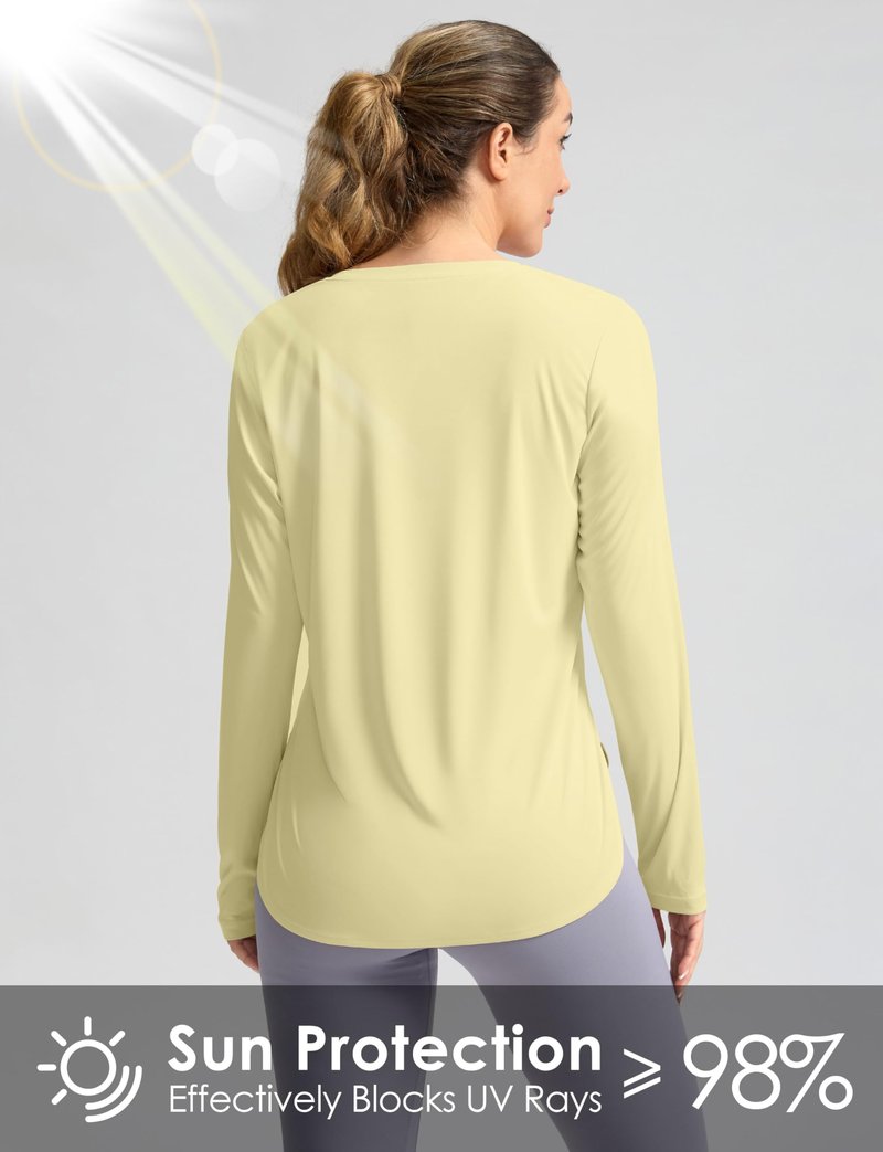 Women's Sun Shirts UPF 50+ Long Sleeve UV Protection Shirt Lightweight Quick Dry Workout Hiking Tops for Women(Light Yellow,XXXL)