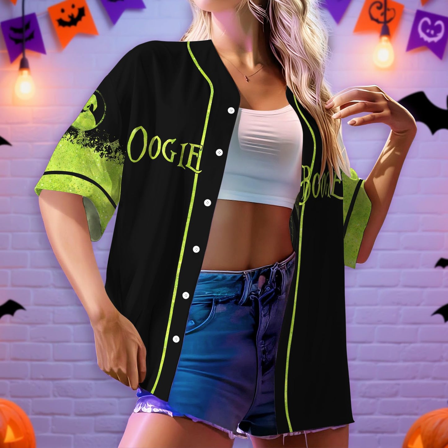 fat mummy Nightmare Baseball Jerseys for Men Women, Halloween Movie Christmas Shirt (L) Black-Green