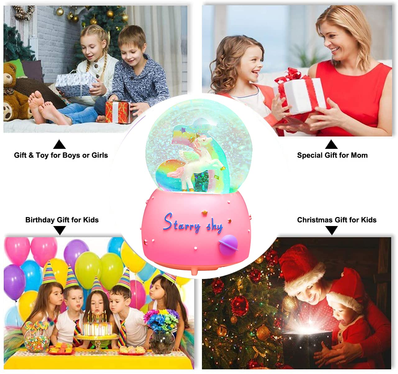 Snow Globe for Kids, VECU Unicorn Snow Globes with Musics Led Unicorn Music Box for Girls, Granddaughters Babies Birthday