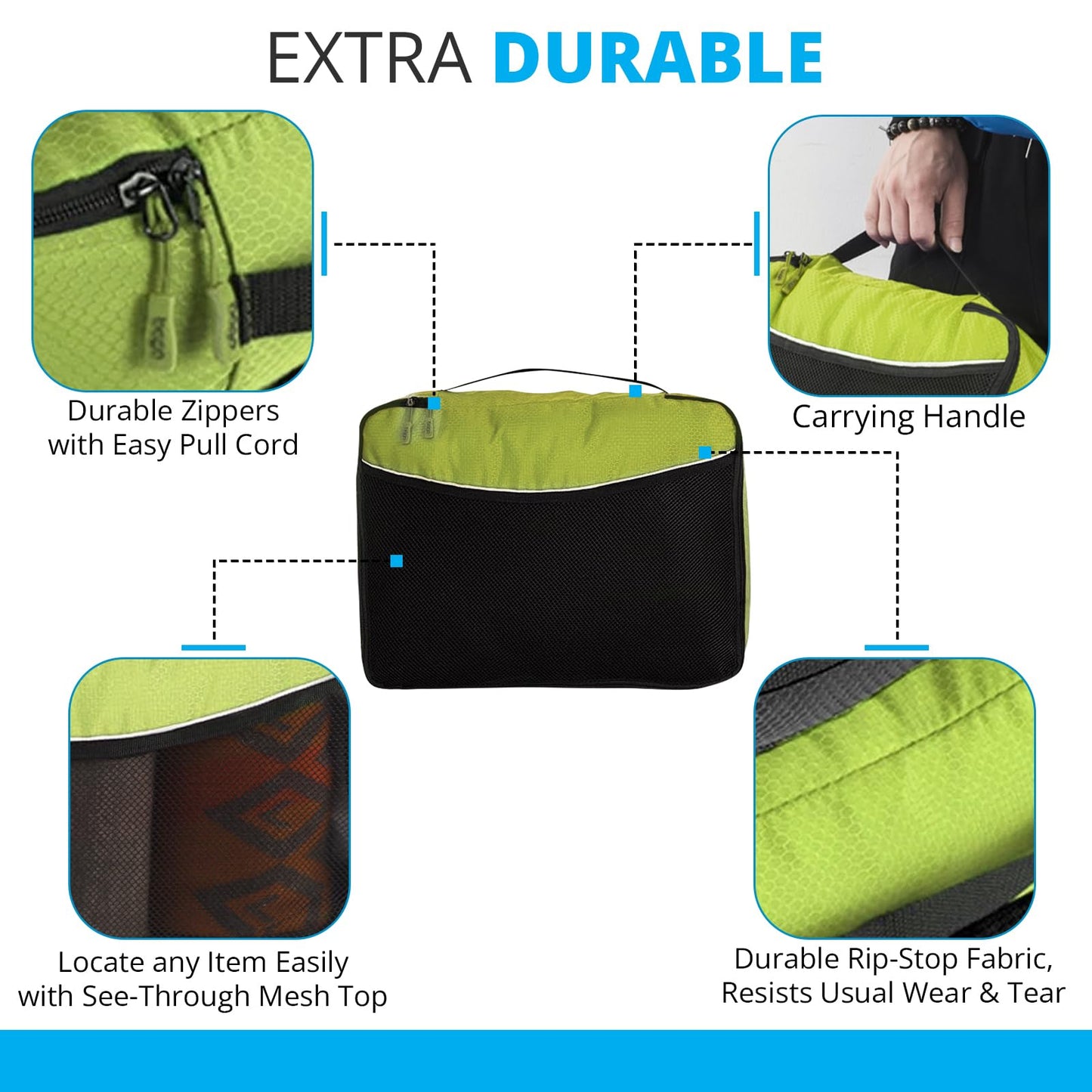 bago 8 Pcs Packing Cubes For Travel - 5 Packing Cube with 3 ZipLock Bags - Travel Cubes to Get Maximum Storage, Save Time & Effort to Pack - Happy Traveling (GreenRedPurpleYellow)