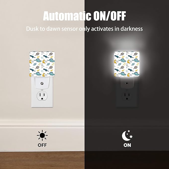 Dino Night Light, Funny Dinosaurs Night Lights Plug into Wall Decor for Bedroom, Bathroom, Hallway, Kitchen, Dusk to Dawn Sensor Nightlights for Boys Girls Women Men Room Gifts