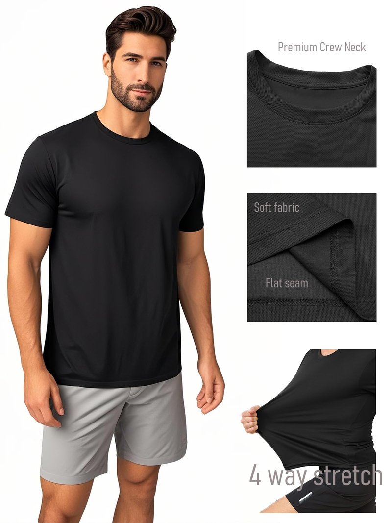5 Pack Men’s Athletic Active Quick Dry Crew Neck T Shirts Running Gym Workout Short Sleeve Tee Tops