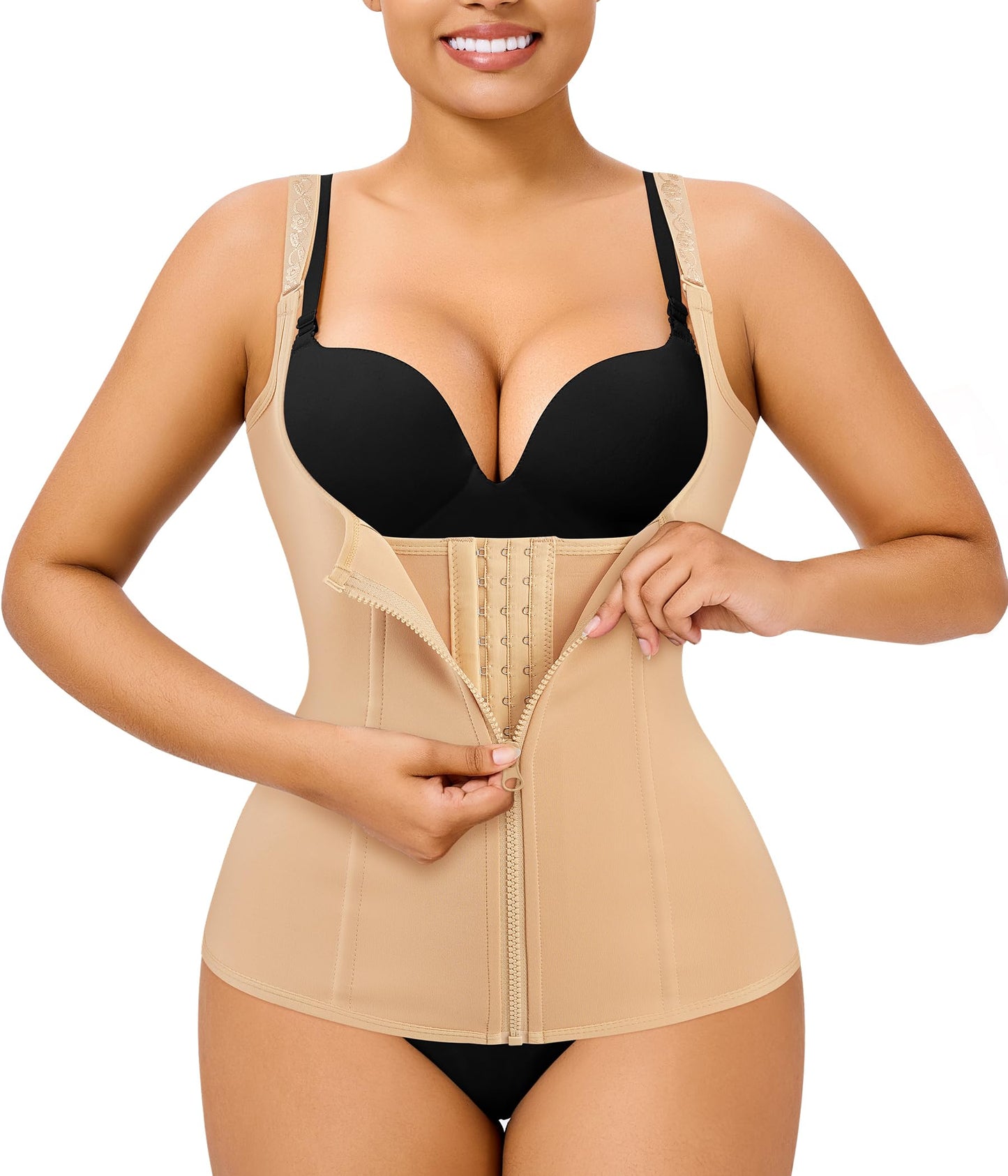 Gotoly Quick Weight Loss, Adjustable Straps Body Shaper Waist Cincher Tank Top (L Fits 27.5-30.7 Inch Waistline, Beige)