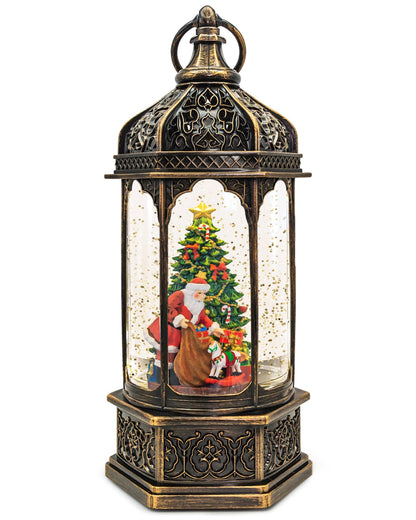 Large Musical Christmas Snow Globes Lantern, 13" Lighted Electric Snowglobes with 8 Holiday Songs, 6H Timer Dual Power, Santa with Gifts Christmas Ornaments Snow Globe for Kids Adults, Gifts Men Women
