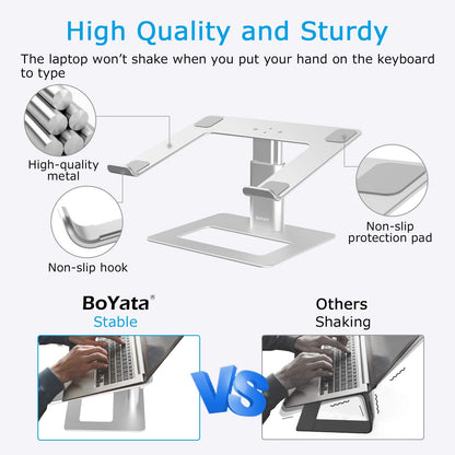 BoYata Laptop Stand, Ergonomic Aluminum Height Adjustable Computer Stand Laptop Riser Holder for Desk, Compatible with MacBook Pro/Air, Dell, Lenovo, HP, Samsung, More Laptops 11-17"