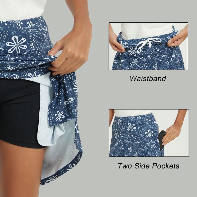 NOOYME 20" Skorts for Women Athletic Modest with Pockets Knee Length Tennis Golf Skirts (3XL,Navy Paisley)
