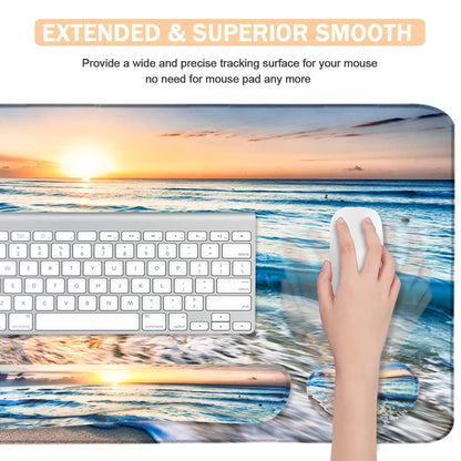 4-in-1 Large Gaming Mouse Pad, Keyboard Wrist Rest Pad & Wrist Support Mousepad Set, Extended Desk Pad Waterproof Desk Mat for Home Office Study Game-Beach