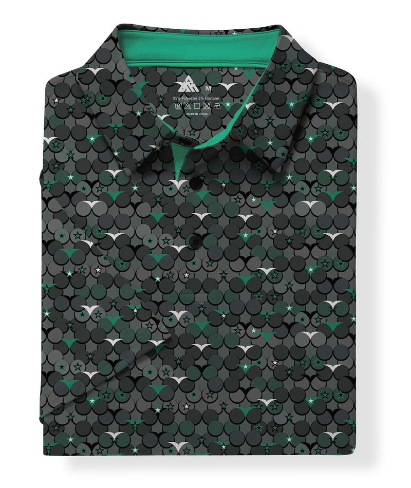 ZITY Men's Golf Shirts Short Sleeve Moisture Wicking Performance Print Patterns Casual Collared Golf Polo Shirt for Men Blackish Green