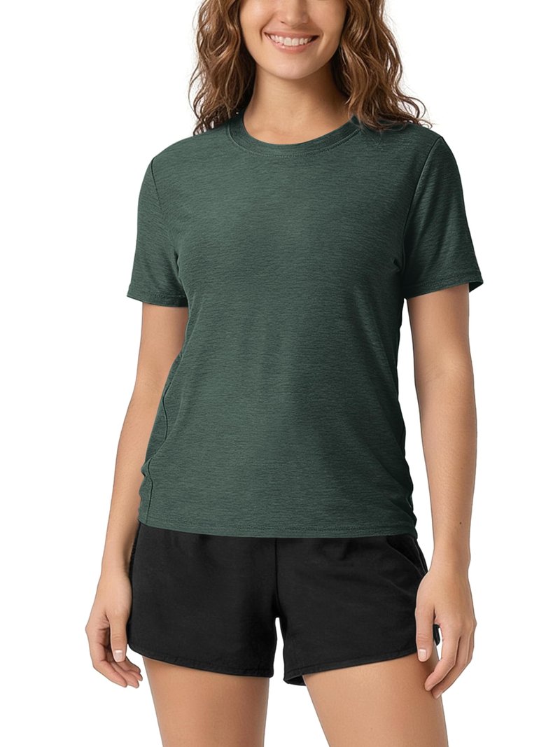 ODODOS Women's Performance Tee Ultra Soft odSTRATUM Tech Short Sleeve Relaxed Top Crew Neck T-Shirts, Aspen Heather, X-Large