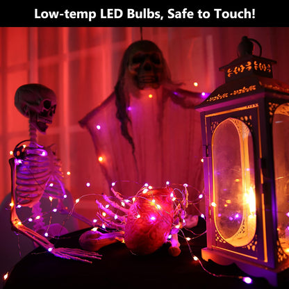BrizLabs Purple & Orange Halloween Lights, 2 Pack 17.48ft 50 LED Halloween String Lights with Remote, 8 Modes Battery Purple & Orange Fairy Light Waterproof Twinkle Light for Outdoor Haunted Decor
