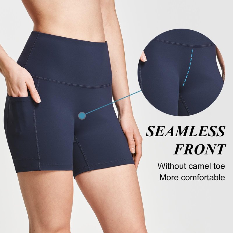 baleaf Biker Shorts Women Yoga Gym Workout Spandex Running Volleyball Tummy Control Compression with Pockets Soft 5" Blue XXXL