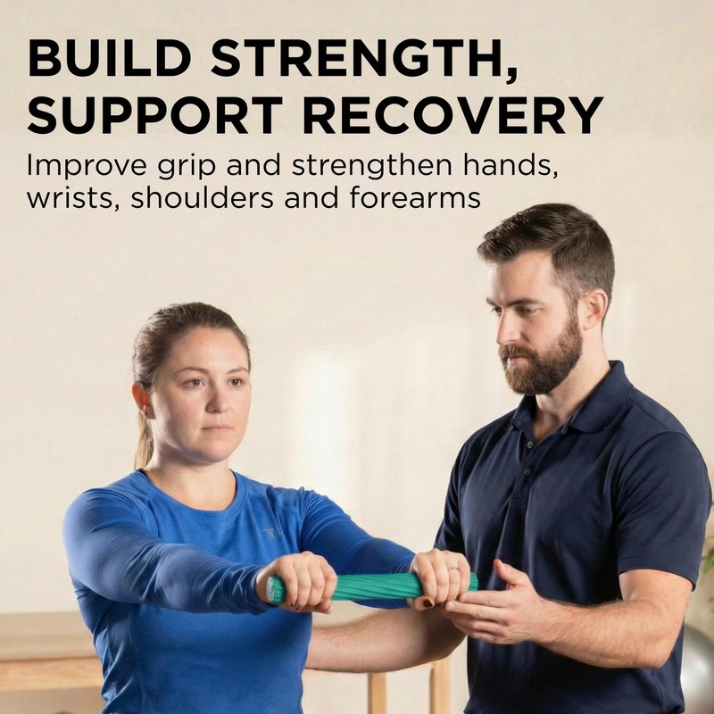 THERABAND FlexBar Resistance Bar, Medium, Green Flex Therapy Bar for Physical Therapy, Wrist & Forearm Exercise Equipment, Non Slip Grip, Compact Design