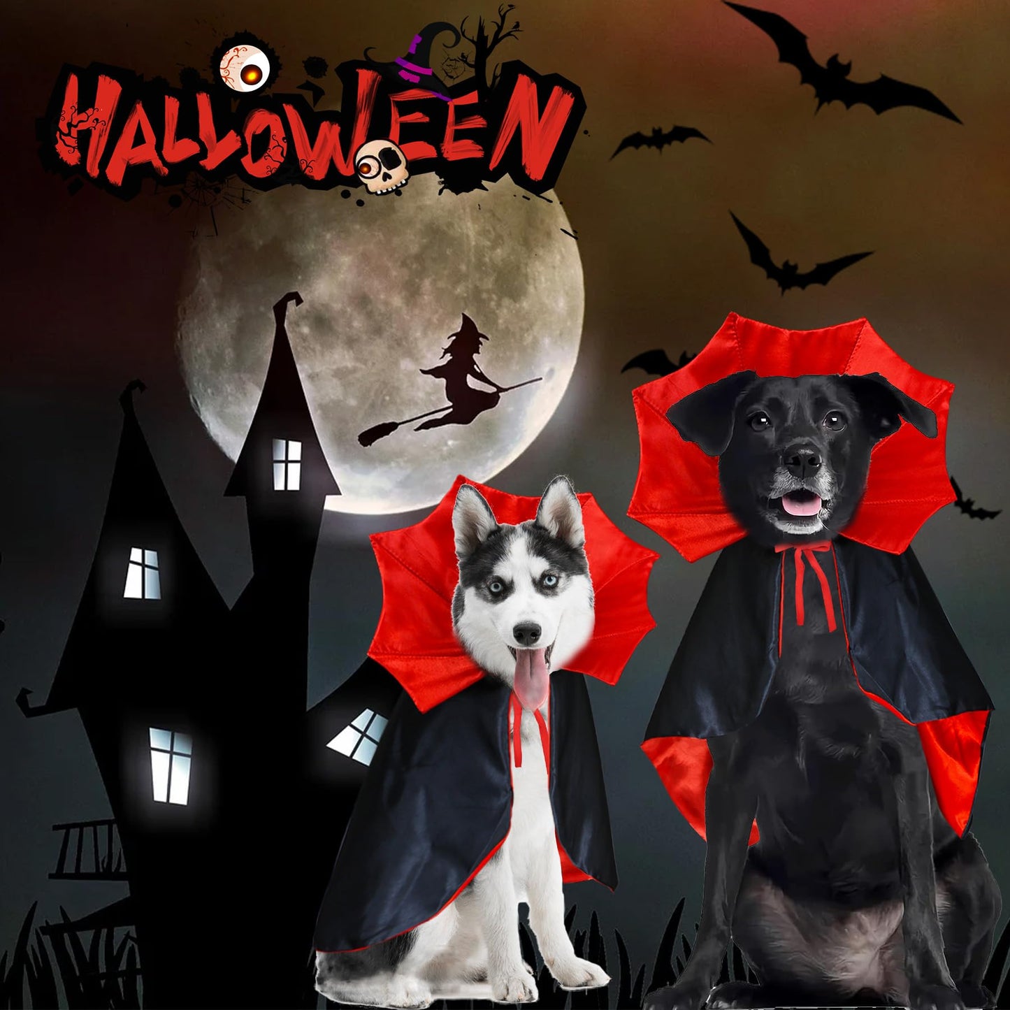 GOYOSWA Dog Halloween Costumes, Dog Vampire Devil Cloak Cape Costume Halloween Costumes for Small Medium Large Dogs Pets (Large)