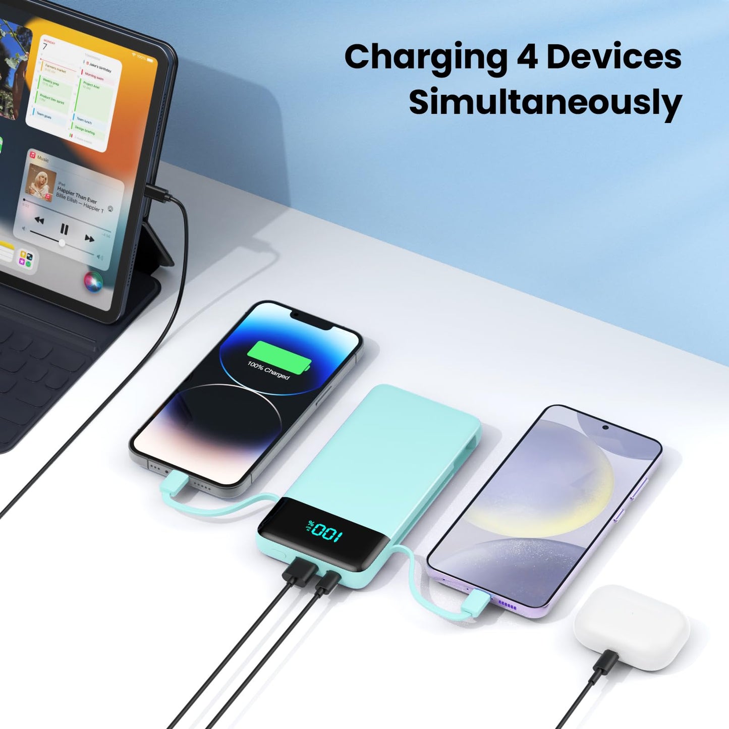 Portable Charger 50800mAh Power Bank with 3 Built in Cables,25W PD QC4.0 Fast Charging USB C Battery Pack,6 Outputs 2 Inputs Travel Essentials Portable Phone Charger for iPhone 17/16/15,Google,Android