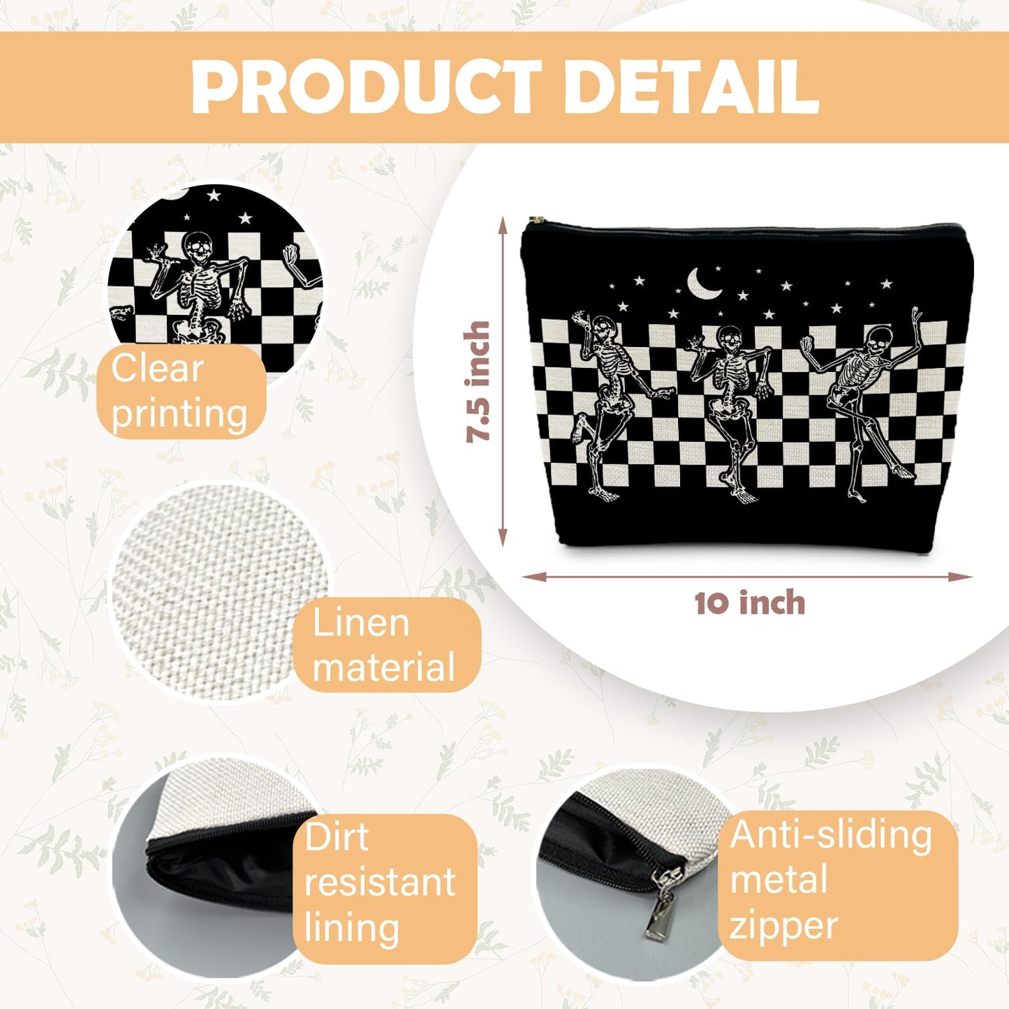 RYYCDOI Halloween Spooky Gothic Gifts for Women, Goth Dancing Skeleton Makeup Bag Cosmetic Pouch