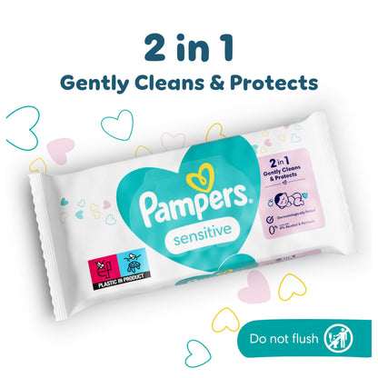 Pampers Sensitive Baby Wipes 15 Packs of 80 = 1200 Baby Wet Wipes, Unscented, For a Soft And Gentle Clean