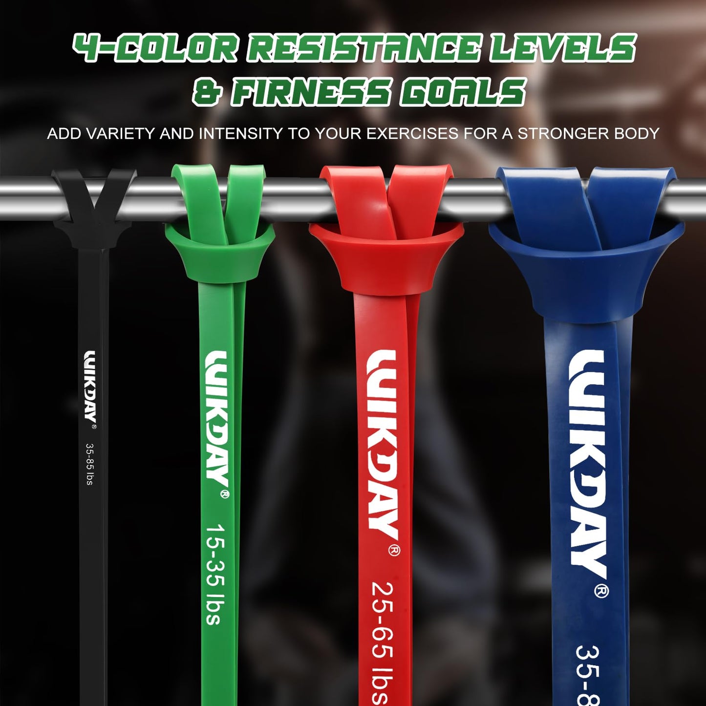 WIKDAY Resistance Bands, Pull Up Assistance Bands, Workout Bands, Heavy Exercise Bands Set with Door Anchor, Elastic Bands for Body Stretching, Training at Home/Gym for Men & Women