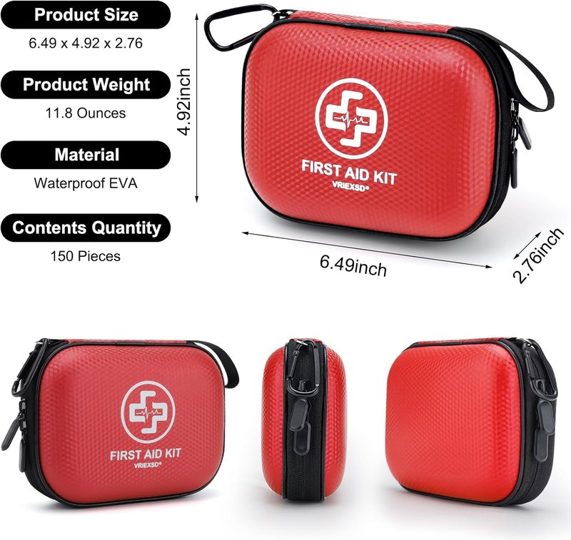 Mini First Aid Kit - 150-Piece Waterproof Hard Shell Medical Kit for Home, Travel & Outdoor Emergencies | Red