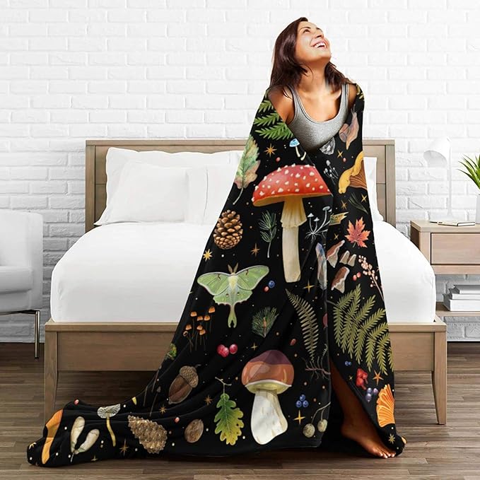 Mushroom Flannel Fleece Bed Blanket Throw Blanket Lightweight Cozy Plush Blanket for Bedroom Living Rooms Sofa Couch 80"X60"