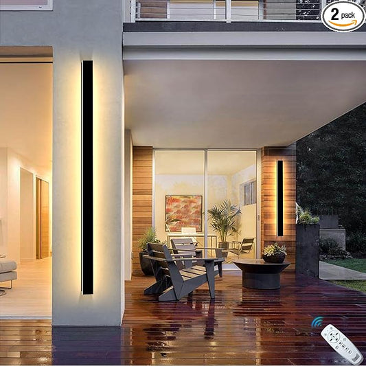 2 Pack 59In Long Outdoor Wall Light Waterproof IP65, 2700K-6500K Dimmable Modern LED Exterior Wall Sconce Black Linear Wall Mount Lighting for House Courtyard Porch