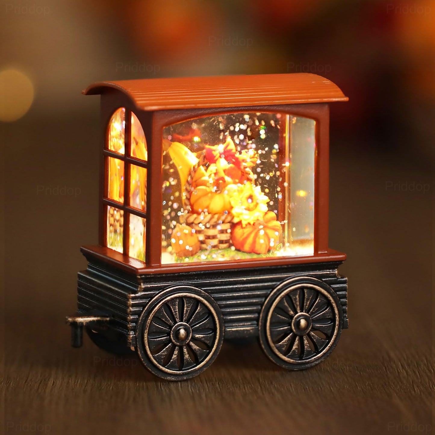 Priddop Fall Snow Globe Train Gnome Turkey Pumpkin Classic Relief Texture Battery Powered LED Glitter Fall Decorations for Home Autumn Harvest Thanksgiving Gifts