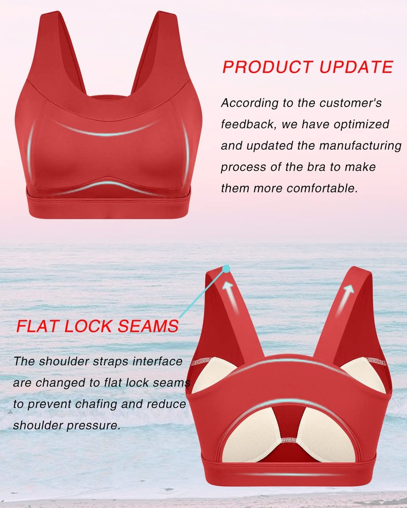RUNNING GIRL High Impact Sports Bras for Women,Racerback Red Bra Workout Crop Tank Tops Longline Sports Bra Push up(WX2667 Red XL)