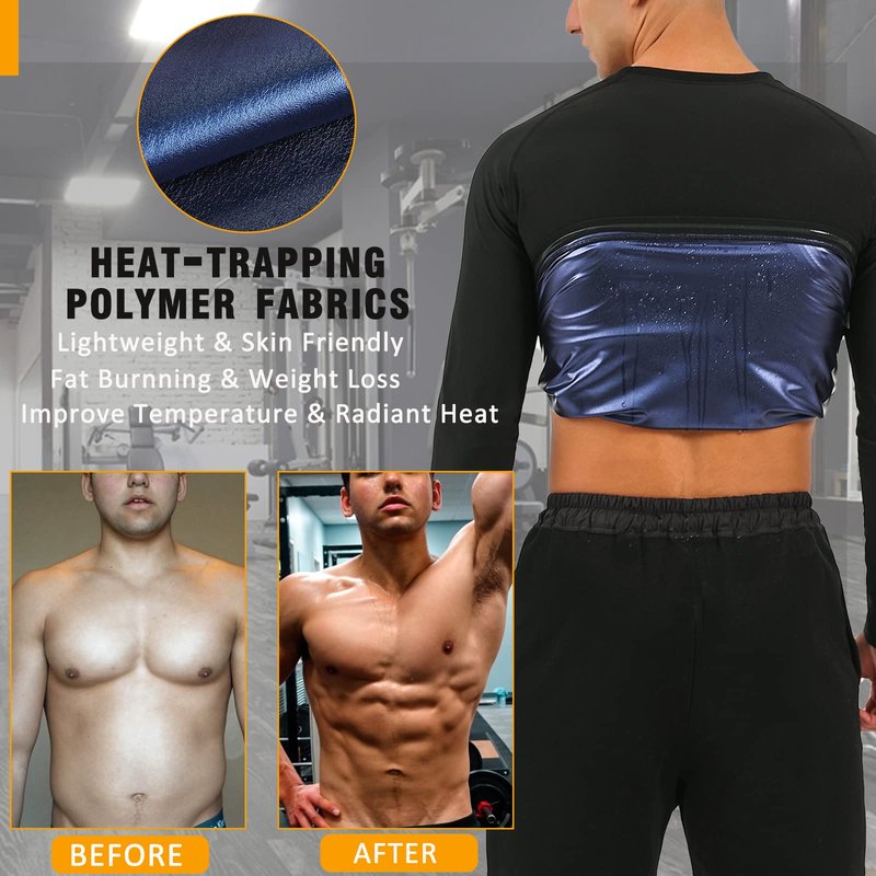 BXVX Sauna Suit Shirt for Men Weight Loss Sweat Waist Trainer Vest Workout Compression Tank Top M