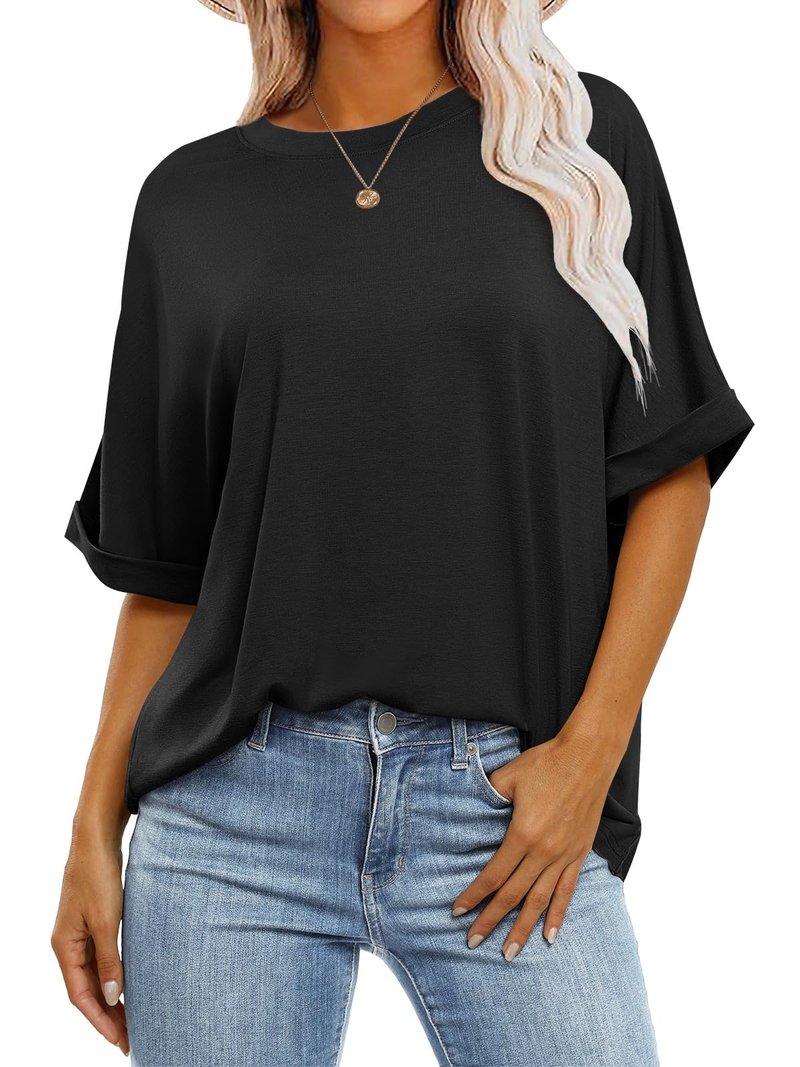ANRABESS Womens Tops Oversized T Shirts Short Sleeve Crewneck Summer Casual Loose Basic Tee Shirt 2026 Trendy Fashion Clothes Black X-Large