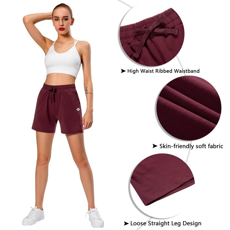 Ksmien Women's Knit Cotton Bermuda Shorts with Deep Pockets for Women Lounge Walking Running Athletic Burgundy