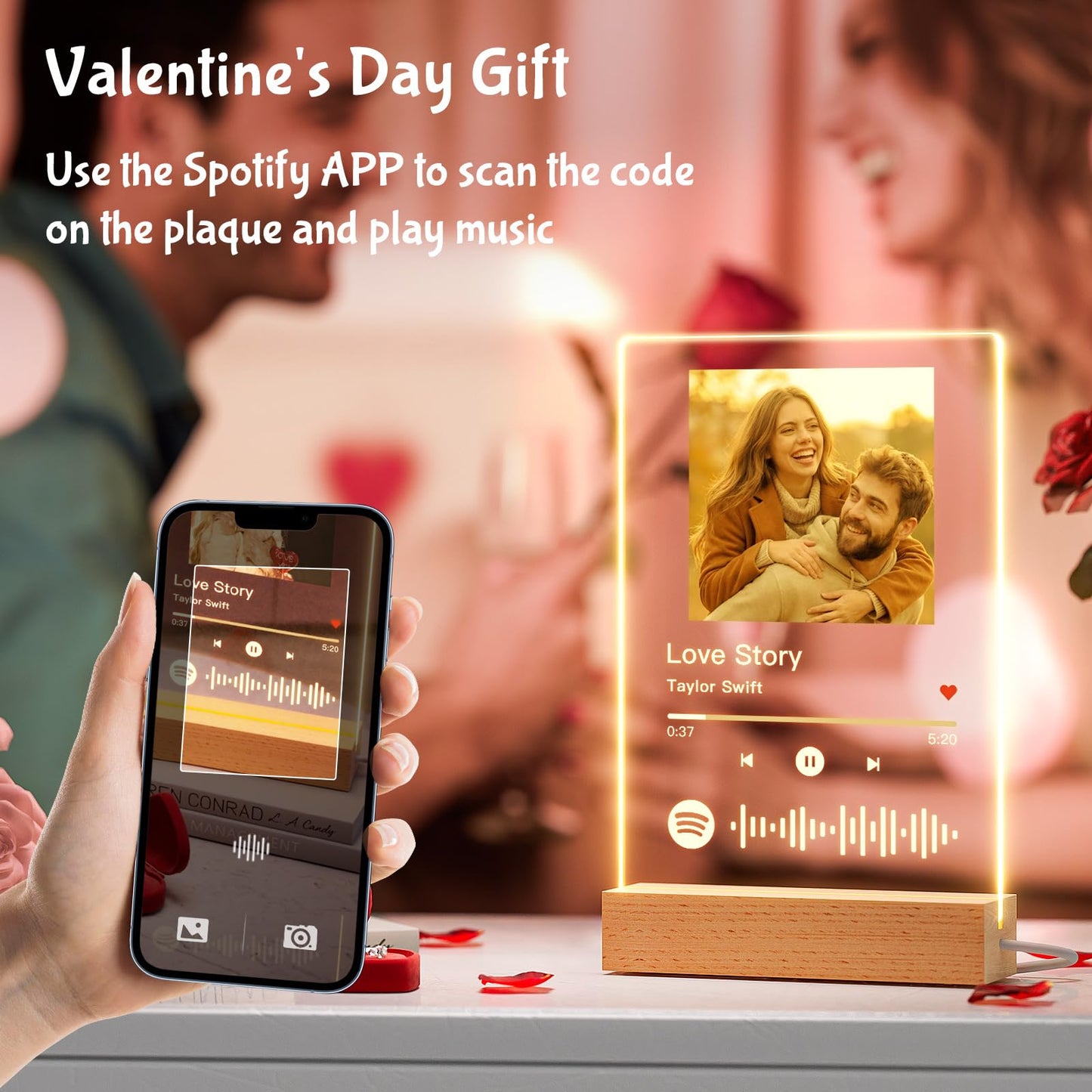 iDIY Custom Picture Frame with Photo - Personalized Spotify Music Song Plaque - Customized Valentines Day Gift for Boyfriend Girlfriend Couple - Anniversary Birthday Gifts for Him Her